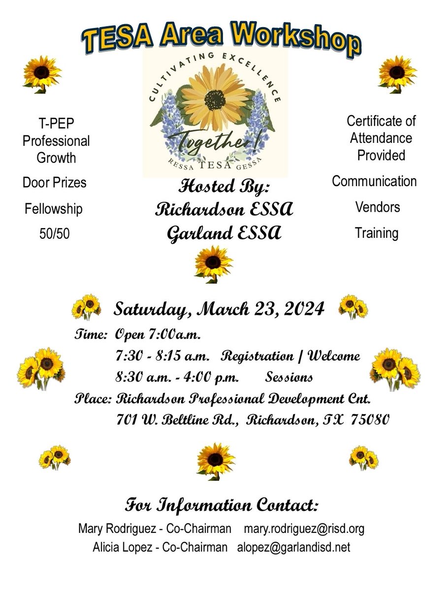 tesatexas's tweet photo. Join us at the TESA Area Workshop on March 23, 2024. #tesa2024 https://t.co/iYcQ0BQbhz