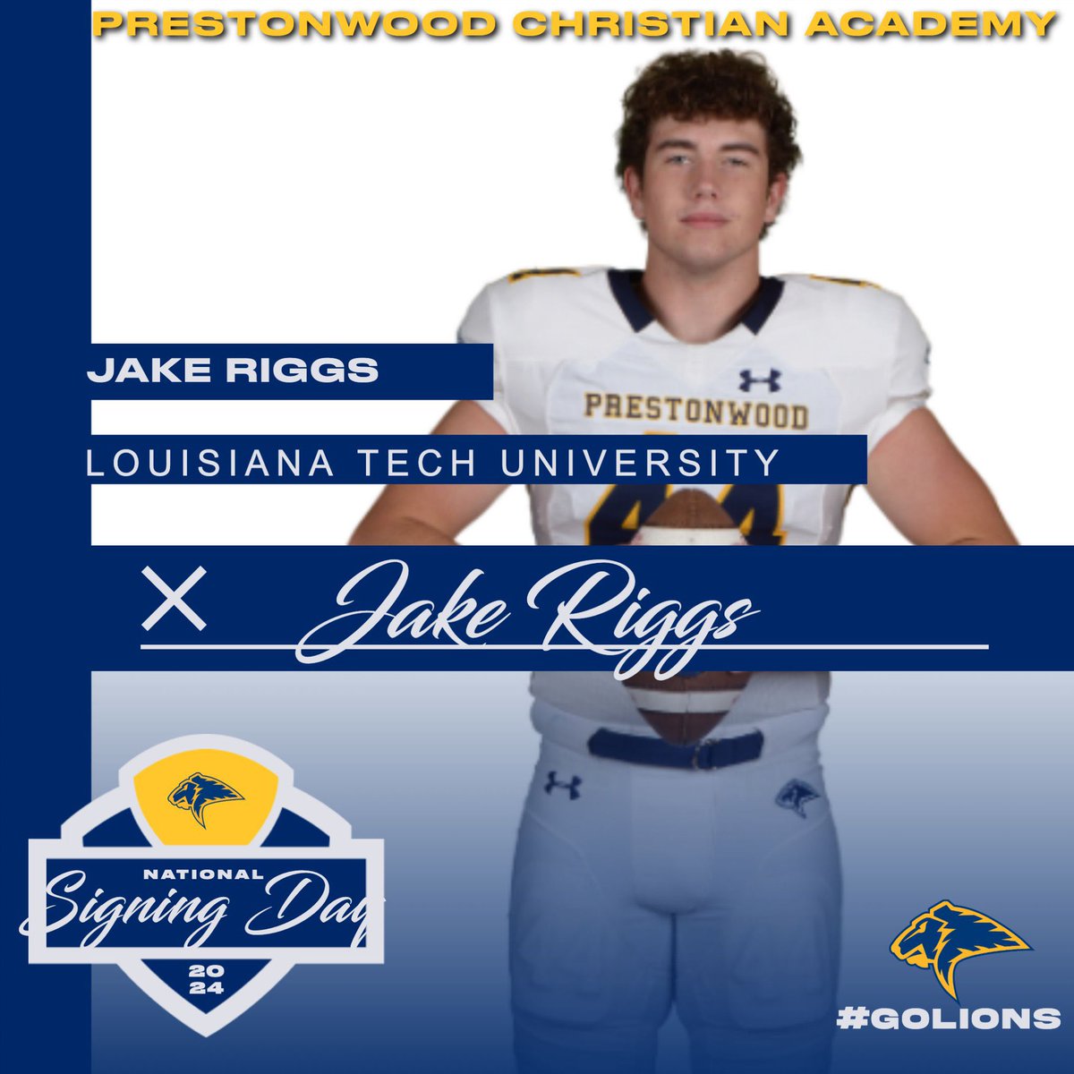 PCAFootball (@pcalionsfb) on Twitter photo Congratulations to LS Jake Riggs for his commitment and signing to <a href="/LATechFB/">LA Tech Football 🏈</a>
We are so excited and proud of you! Thank you for your dedication, commitment, and leadership to PCA and our <a href="/PCALionsFB/">PCAFootball</a> program!
<a href="/JakeDRiggs/">Jake Riggs</a> Congratulations to LS Jake Riggs for his commitment and signing to <a href="/LATechFB/">LA Tech Football 🏈</a>
We are so excited and proud of you! Thank you for your dedication, commitment, and leadership to PCA and our <a href="/PCALionsFB/">PCAFootball</a> program!
<a href="/JakeDRiggs/">Jake Riggs</a>