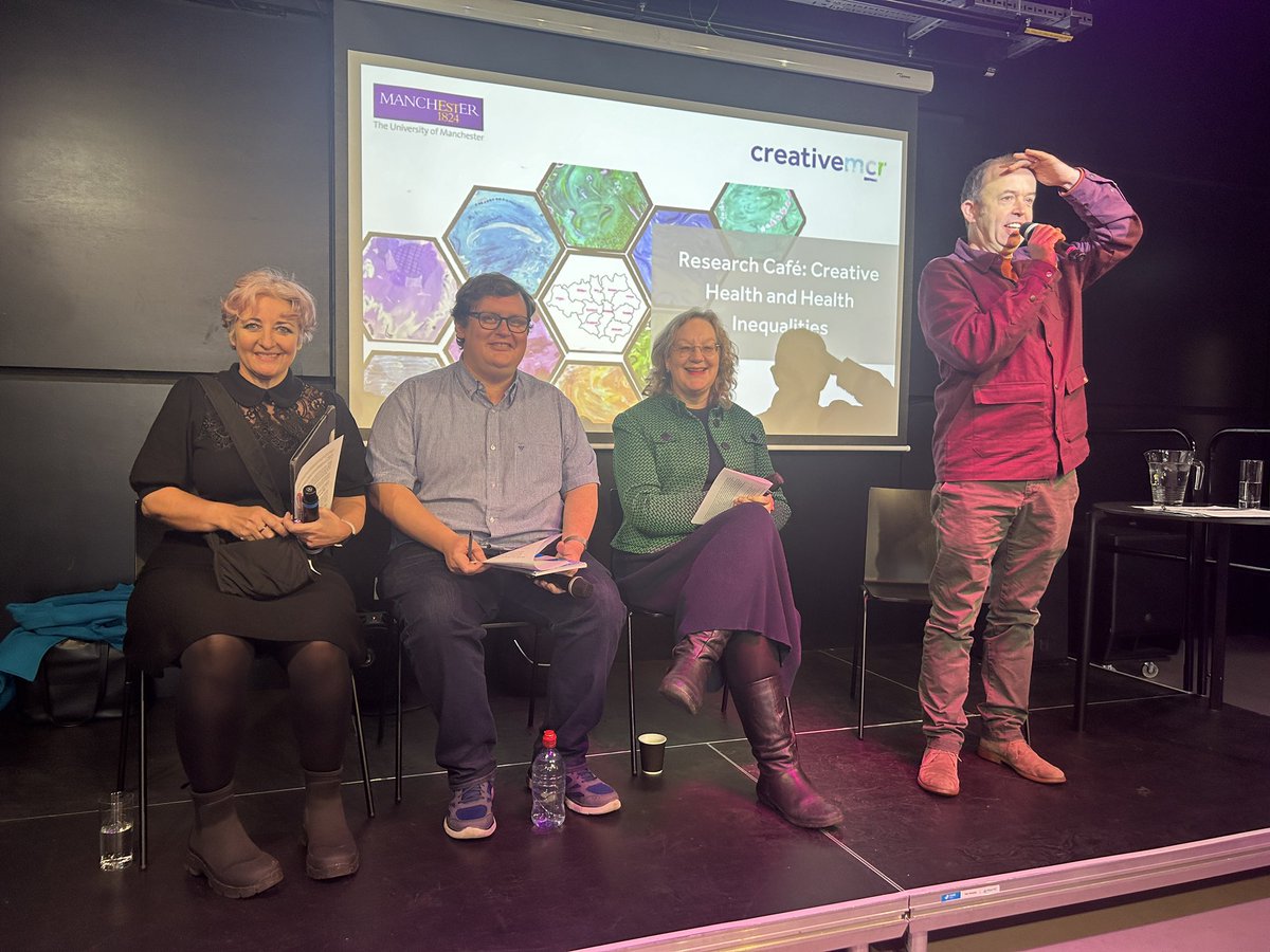 Wonderful trio of speakers today at @UoMCreativeMCR @OrgsofHope research cafe - insightful discussion on historical approaches to health inequity, importance of community assets & insights into development of #creativehealth as policy @RGordon_Nesbitt @dukester24 @historyofnhs