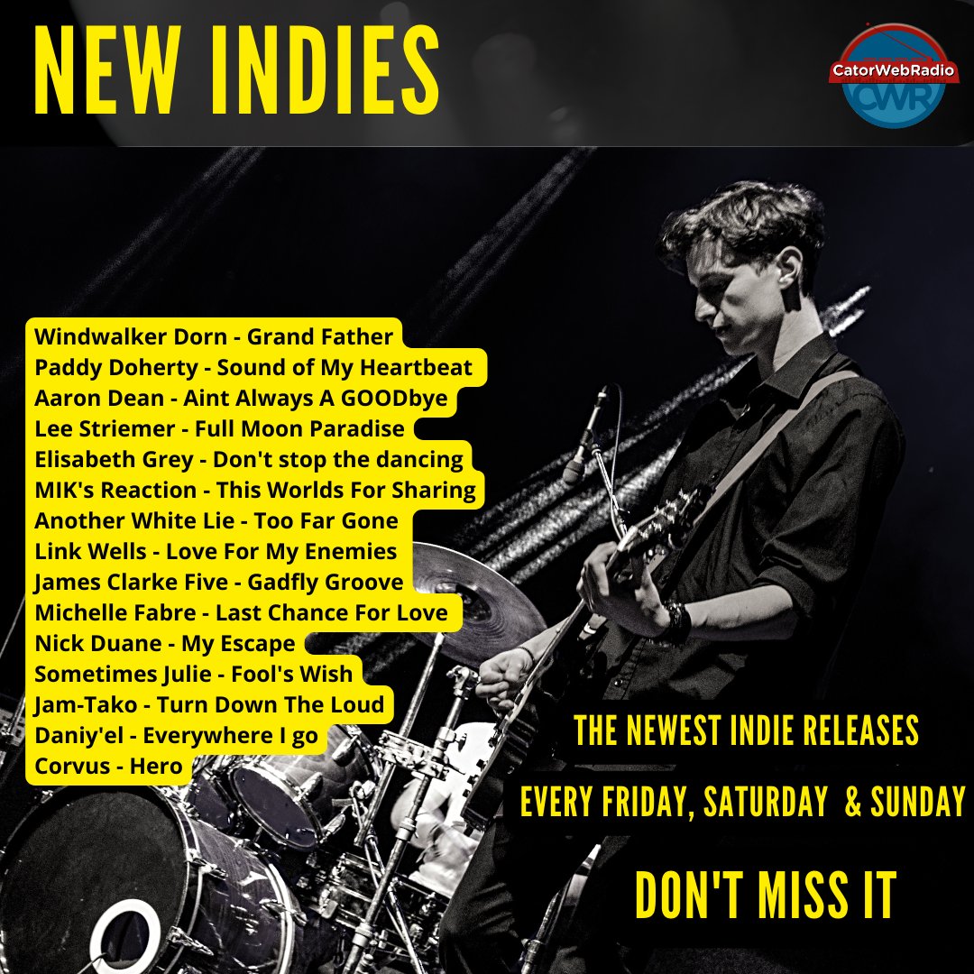 catorwebradio's tweet photo. #OnAirNow #NewIndies
#WindwalkerDorn #PaddyDoherty #AaronDean @LeeStriemer @Elmalita6 @MIKsReaction #AnotherWhiteLie @linkwellsmusic @JamesClarkeFive @MichelleAFabre @NickDuaneMusic @SometimesJulie Jam-Tako #Daniyel #CorvusBand https://t.co/W17wmjKYIB