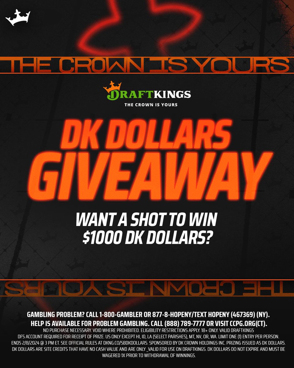 $1000 DK DOLLARS UP FOR GRABS 🤑

Here's your shot to win $1000 DK Dollars. Like and follow <a href="/DraftKings/">DraftKings</a> to enter. 

2 winners. Ends 2/8/24. T&amp;Cs: dkng.co/SBDKDOLLARS