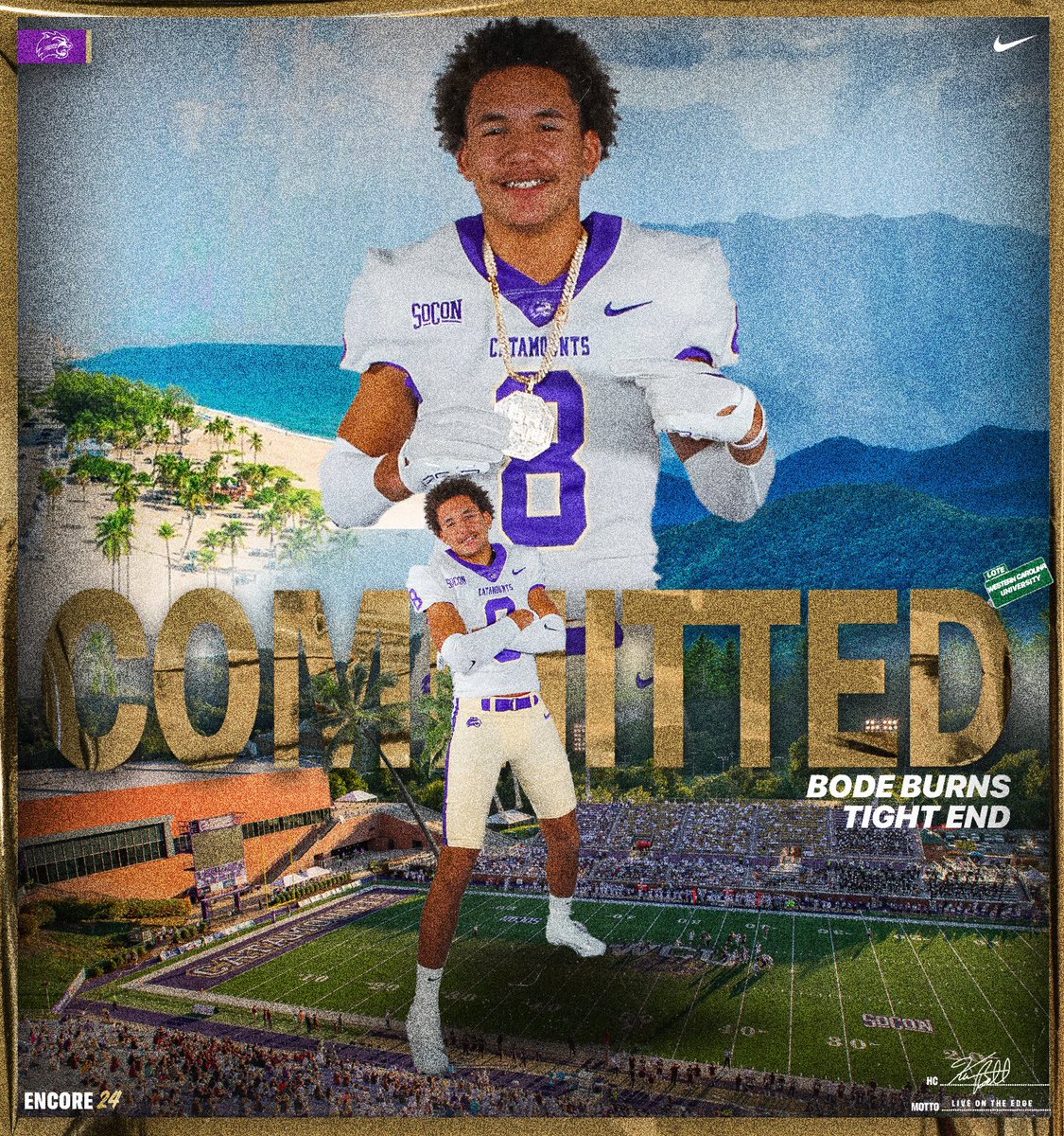 #AGTG I would like to thank @thecoachsutton @DunnellonFTBL @jaixmariee for pushing me to the position I am in, with that being said I am blessed to announce that I am committing to @CatamountsFB GOCATAMOUNTS!!⚪️🟣