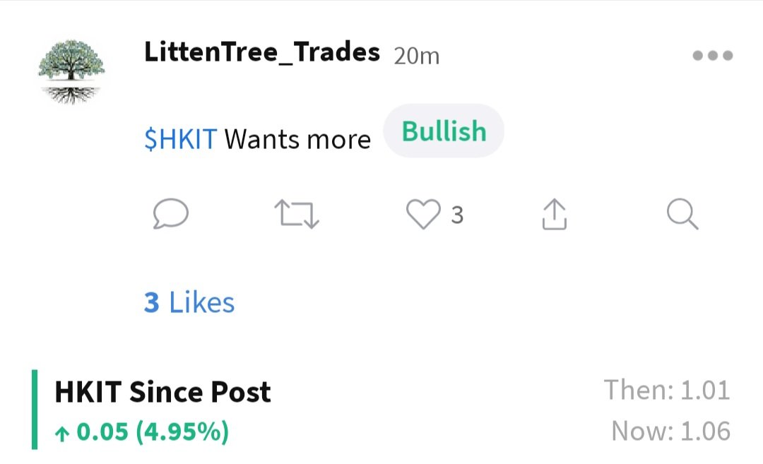 LittenTreeTrade's tweet image. $HKIT nearly 5% in 20 minutes - 🤑💰🤑 #Bullish #DayTrading #tradingstrategy