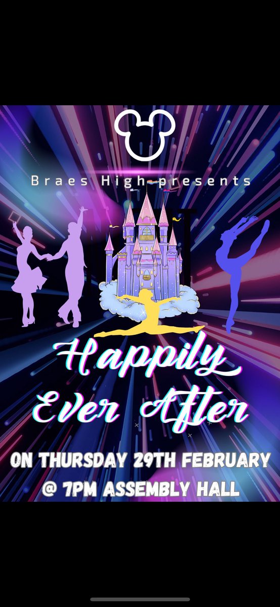 📣ANNOUNCEMENT📣
We are very excited to introduce our 2024 Dance Showcase⭐️💃🏻🏰. This year our theme is ‘Happily Ever After’, where our amazing dancers will transport you to a land of all things Disney🤩. Keep your eyes peeled for more information coming soon! <a href="/BraesHigh/">Braes High School</a> <a href="/BraesPE/">BraesPE</a>