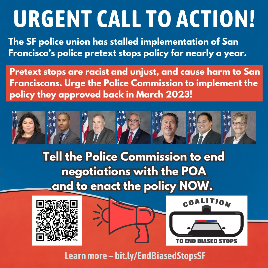 Police stopping people for driving, bicycling, or walking while Black or brown is racist & unjust. When police are not using traffic stops to racially profile and escalate state violence, our streets are safer for people who walk, bike, or drive. @SFPDCommission #EndBiasedStopsSF