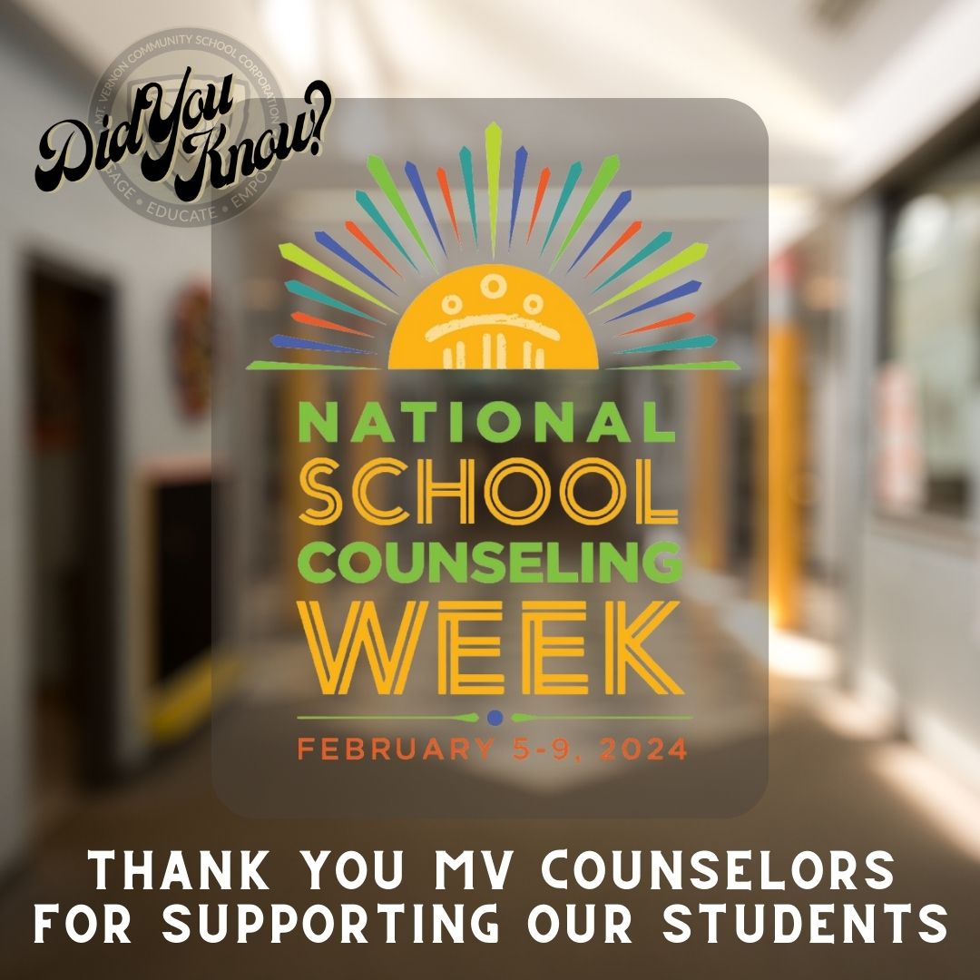 DYK it's School Counseling Week? Let's focus on our counseling departments &amp; their student-centered initiatives … all for the benefit of our students. We have some amazing, caring counselors/social workers at MV. Please give your counselor/social worker a shout-out of gratitude!