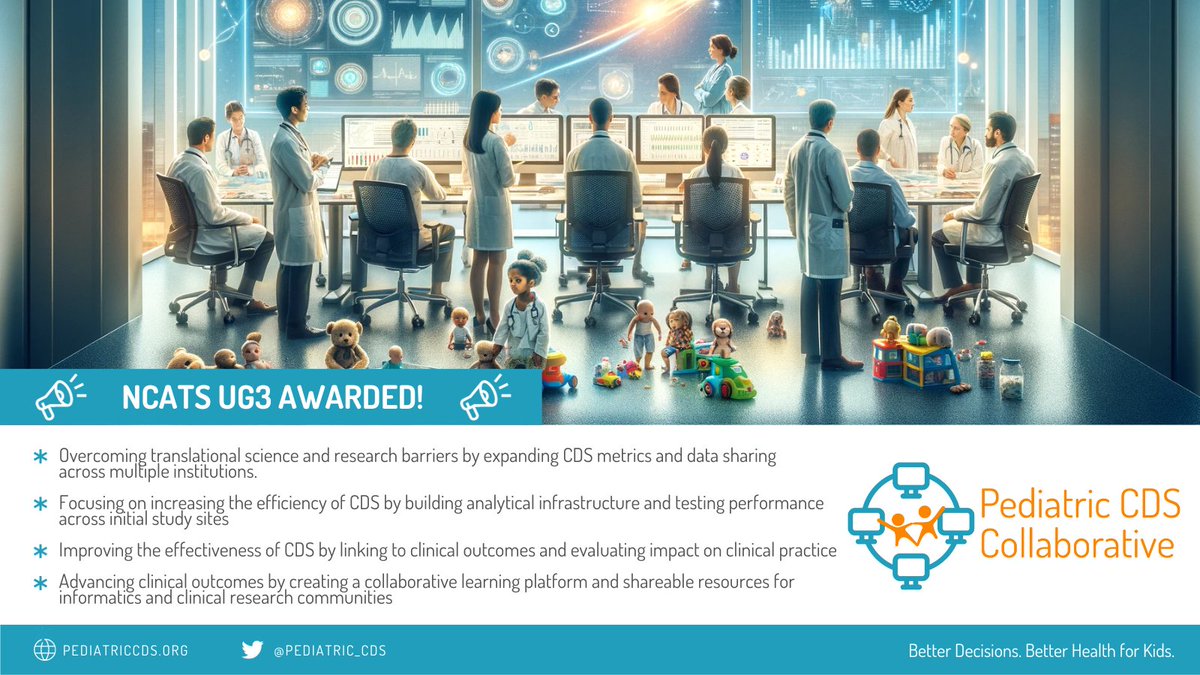 pediatric_cds's tweet photo. Our @ncats_nih_gov #UG3, "Bytes to Bedside: Collaborative Development for Translational Clinical Decision Support" has been awarded! https://t.co/HnHR65oCBs https://t.co/AqZrHcBAib
