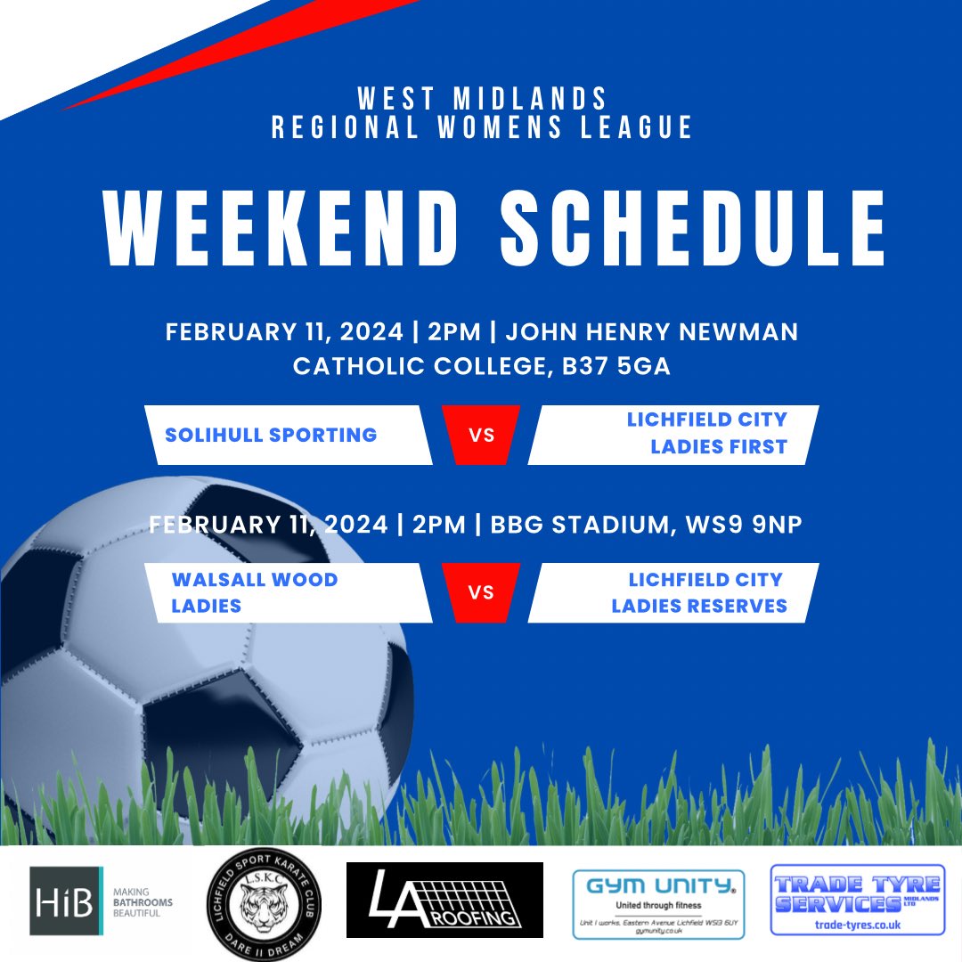 💥FEBRUARY MATCH SCHEDULE💥 The Firsts face Solihull Sporting Ladies whilst the Reserves travel to the BBG stadium for their fixture against Walsall Wood Ladies FC. We hope to see you there 👋 #lichfieldcity #lichfield #lichfieldcityladies #lichfieldcityfc #womensfootball