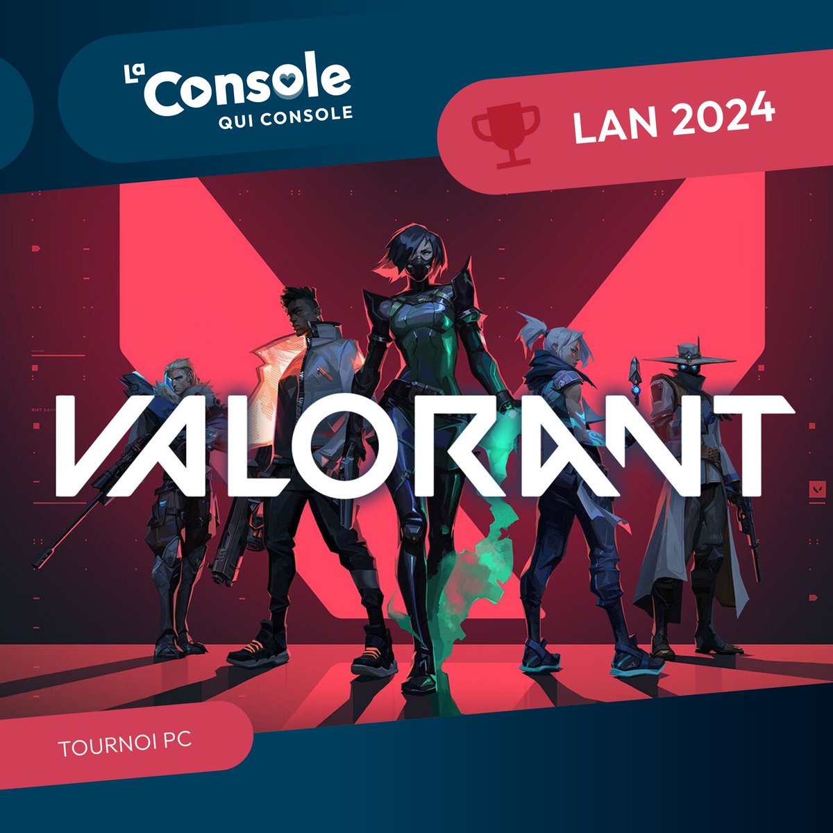 Nous organisons un tournoi #VALORANT lors de notre LAN les 23 et 24 mars prochains !  
Cashprize: minimum 2000 $  
📷Achète ton billet ici: lepointdevente.com/billets/cqc10e 
📷Inscrit ton équipe ici: forms.office.com/r/36AWGTK9me