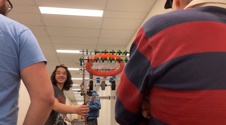 SingularityRobo's tweet photo. Our shooting mechanism is now working!!! @SalineHS @FRCTeams #shslearn #omgrobots https://t.co/QOr59wjCC6