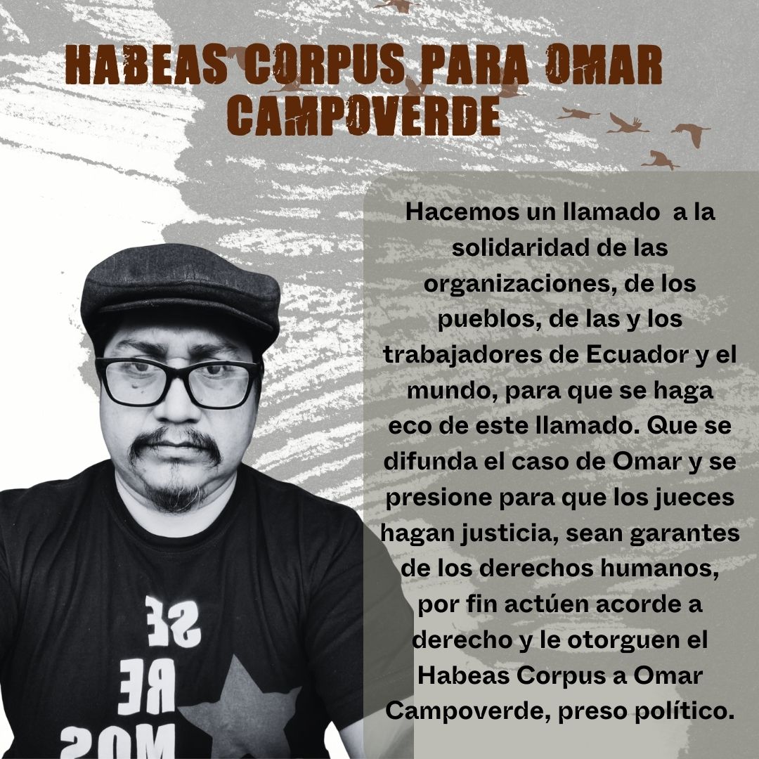 <a href="/CJudicaturaEc/">Consejo de la Judicatura</a> <a href="/DEFENSORIAEC/">Defensoría del Pueblo de Ecuador</a> <a href="/CotopaxiCJ/">Cotopaxi CJ</a> <a href="/CorteNacional/">Corte Nacional de Justicia</a> <a href="/Gober_Cotopaxi/">Gobernación Cotopaxi</a> <a href="/cdh_gye/">CDH</a> <a href="/inredh1/">INREDH</a> Es estado y el <a href="/SNAI_Ec/">SNAI Ecuador</a> son responsables de la vida e integridad de Omar Campoverde, quien ha sido injustamente encarcelado y hoy está siendo torturado por las FFAA. #HabeasCorpusOmarYA