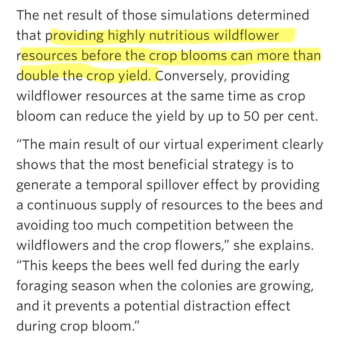 TheLastFarm's tweet photo. Modeling study shows you can double fruit yields by interplanting wildflowers that bloom at the appropriate time for the given crop

If agroecology research got the same level of funding as industrial ag, we would discover all kinds of world-changing things https://t.co/FcThQs2Lu7