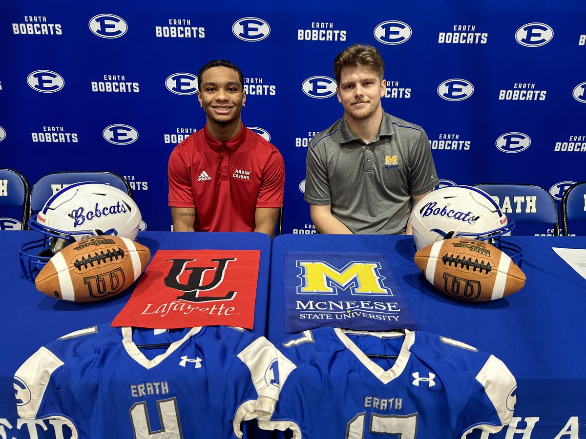 ErathBobcatsFB's tweet photo. 2 of Erath Football’s most accomplished players officially accepted opportunities to play at the next level!

🔴⚪️@pillettechris4 committed to a PWO offer to @RaginCajunsFB!

🔵🟡@lynkonromero committed to a PWO offer to the @McNeeseFB!

#GeauxCajuns #GeauxPokes
#idEntity https://t.co/ApzIfHGmtp