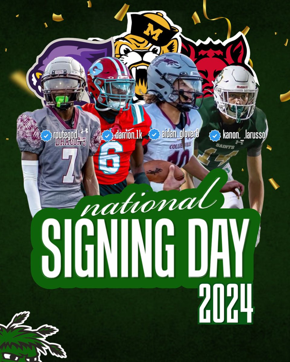 Congrats to our seniors who’ve signed during early signing and National Signing Day. Be great. Stay confident. Enjoy the moments. 
<a href="/carter_martez/">Martez Carter ✞</a> <a href="/DarrionBohanna/">darrion bohanna</a> <a href="/BU_FootballTN/">Bethel University Football (TN)</a> <a href="/Aidanglover9/">Aidan Glover</a> <a href="/MizzouFootball/">Mizzou Football</a> <a href="/KanonLarusso/">Kanon LaRusso</a> <a href="/AStateFB/">Arkansas State Football</a>