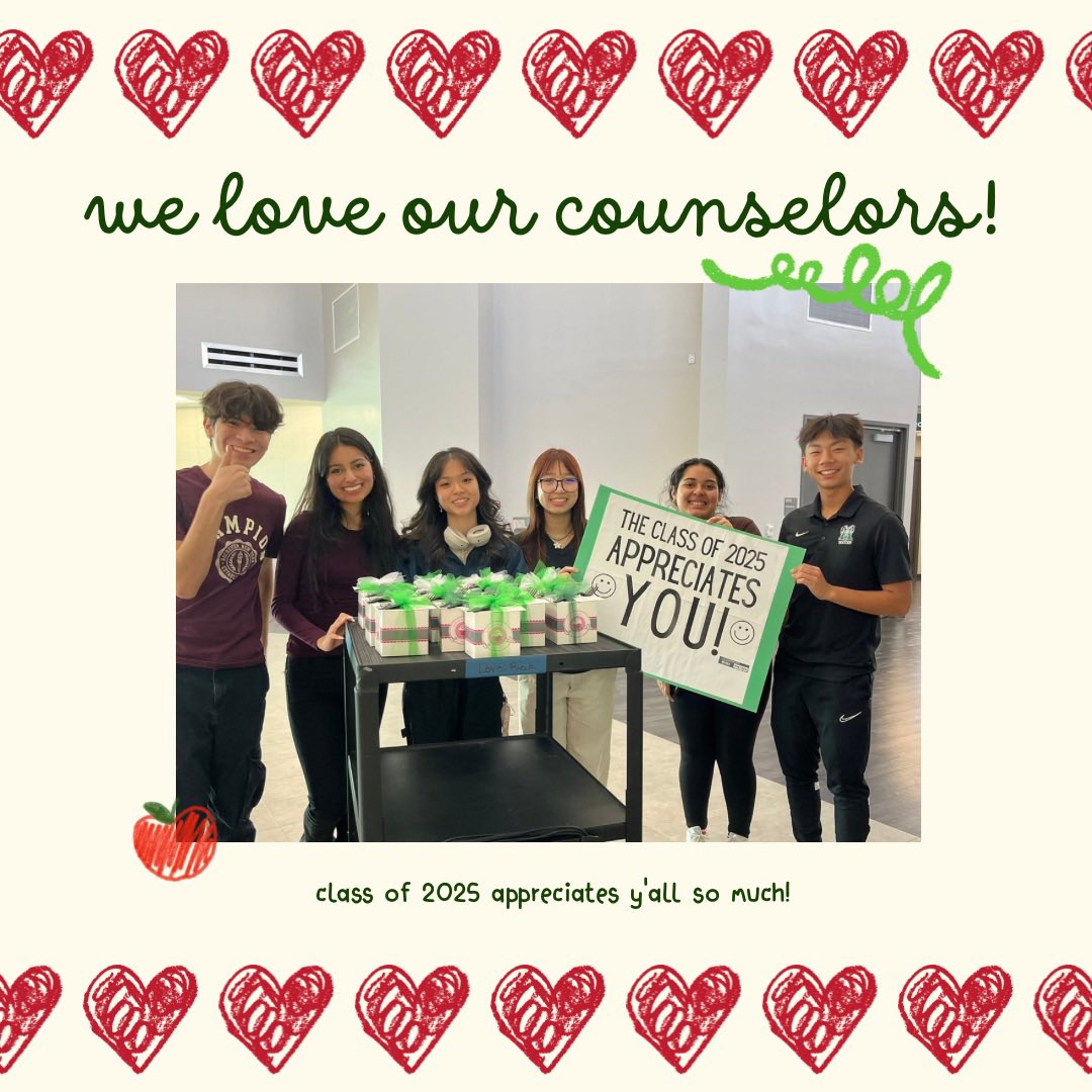 We are beyond grateful for our amazing staff of counselors here at MCHS, happy national school counselors week! Thank y'all for tirelessly helping us navigate through our high school years! 💚💚 @MCHSCounselors3