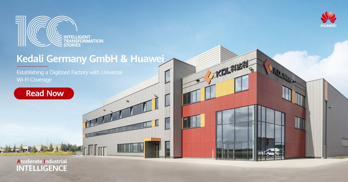 HuaweiEnt's tweet photo. Kedali Germany GmbH enhances factory operations with #AirEngine #WiFi6, which automatically adjusts the coverage range and signal strength to guarantee uninterrupted digital workflows and efficiency. See the details: https://t.co/8RxMfAhnd7 #Stories100 #Huawei MWC https://t.co/OWG9Uho6jG