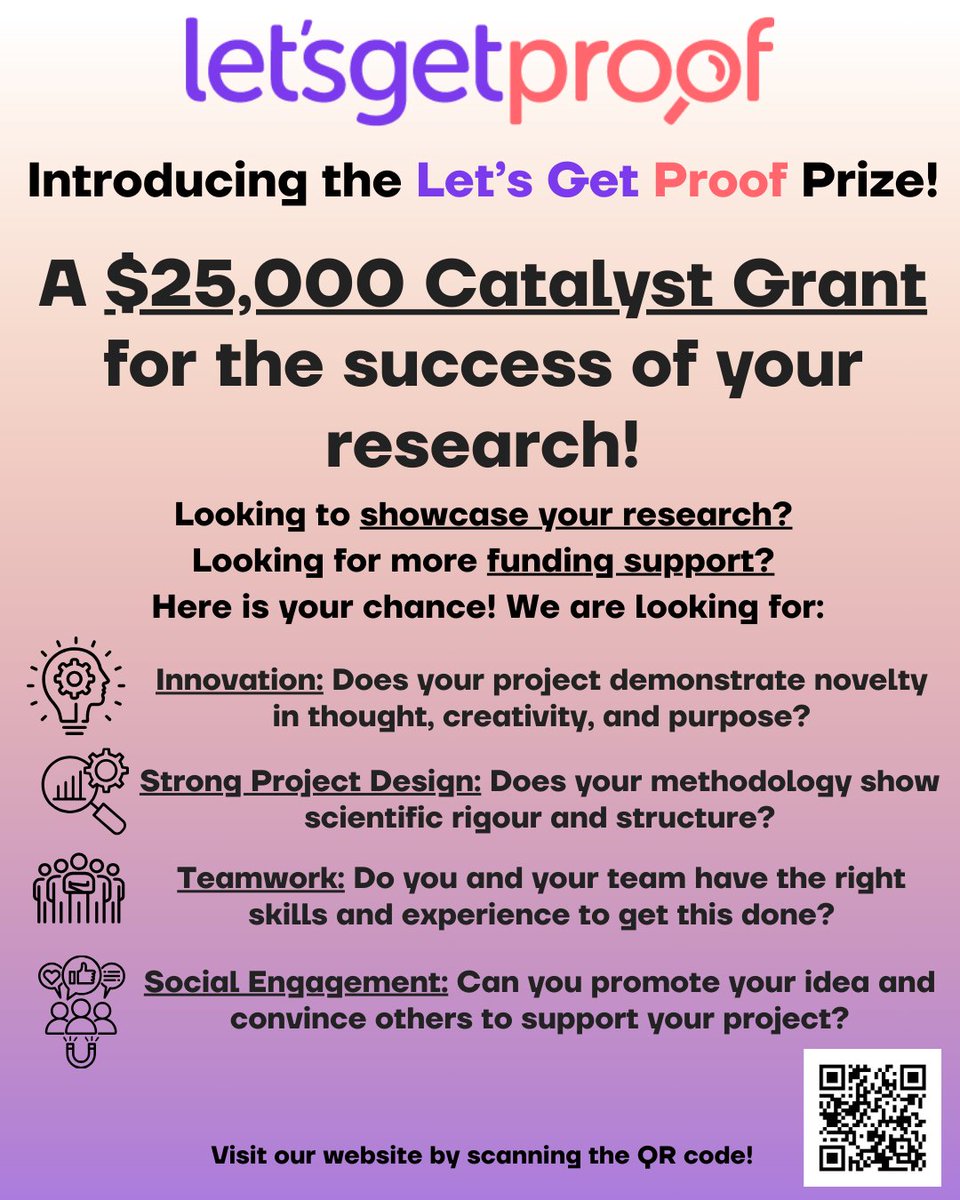 🔬CALLING ALL HEALTH/MEDICAL RESEARCHERS!🔬 Do you have an innovative medical research idea💡that your network, patients, and others would rally behind? Introducing The Let’s Get Proof Prize! A chance to win a $25,000 research Catalyst Grant💰! Visit: letsgetproof.com/lgp-prize