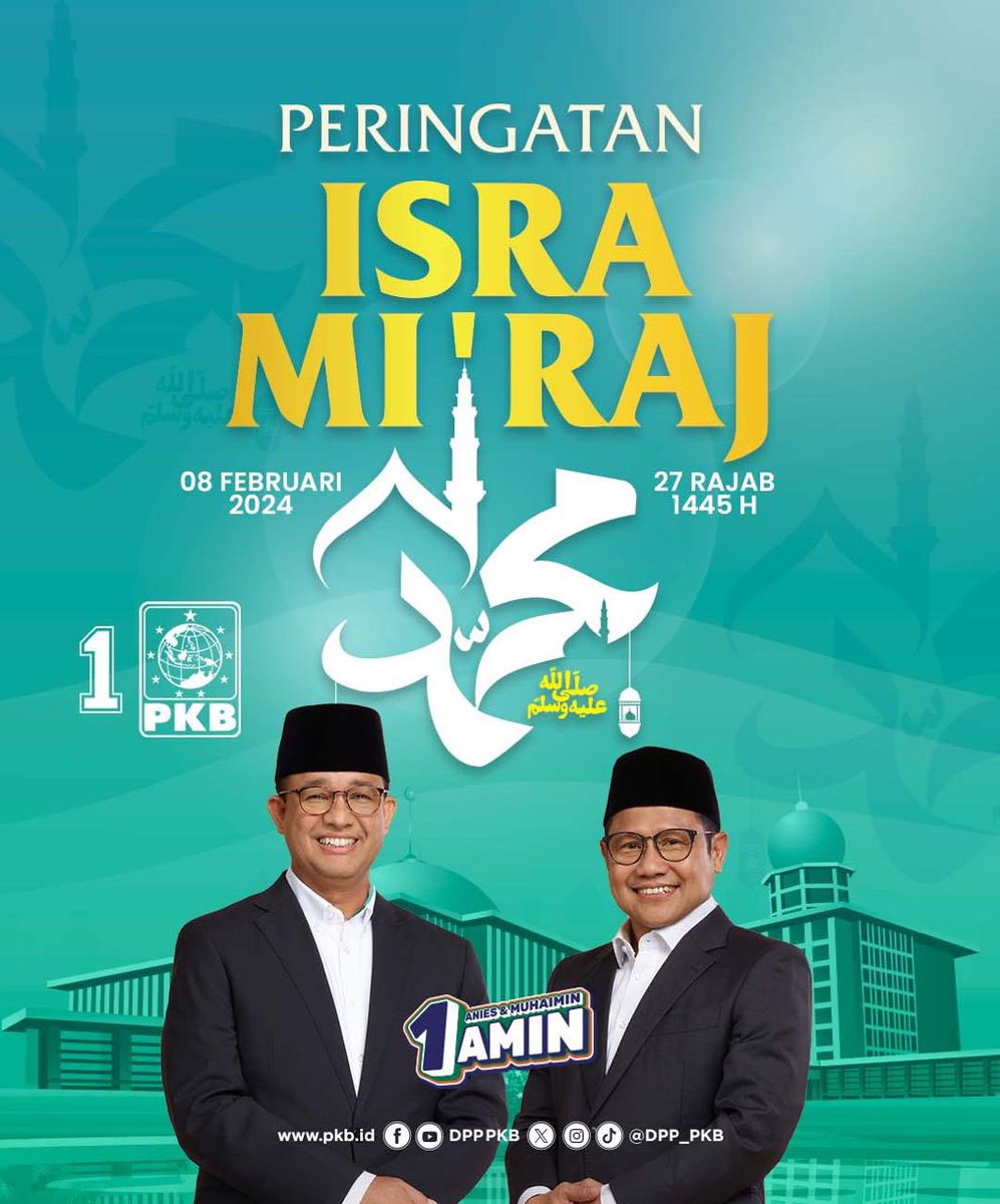 Semoga momentum Isra Miraj dapat meningkatkan rasa cinta pada Rasulullah SAW. Selamat memperingati Isra Miraj 2024.
#AMINAjaDulu
#PilihAMINPilihPKB