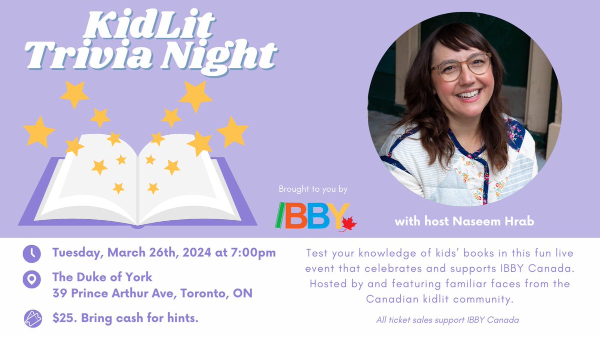 Mark your calendar for KidLit Trivia Night! Test your knowledge of kids’ books in this fun event that celebrates the work IBBY Canada does in bringing books and children together. 📚 Hosted by @Naseemo Stay tuned for more details.😄