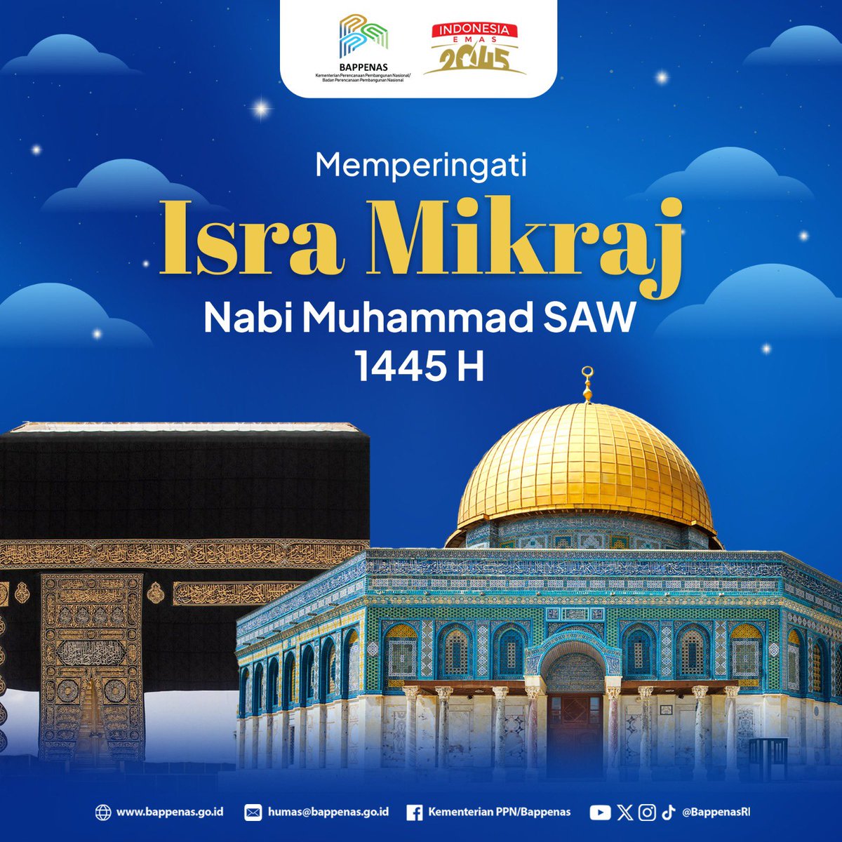 Selamat memperingati Isra Mikraj 1445 H #SahabatPembangunan 🕌✨

Mari maknai peringatan perjalanan suci Rasulullah SAW dari Masjidil Haram ke Masjidil Aqsa hingga ke Sidratul Muntaha dengan meningkatkan keimanan dan kualitas ibadah 😇🤲🏻

#Bappenas  #IsraMikraj1445H