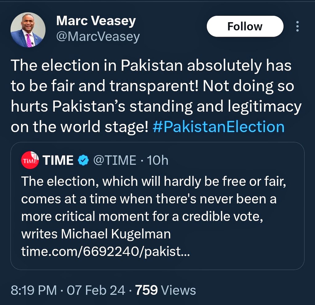 PTIOfficialUSA's tweet photo. The world is watching. 

Congressman Marc Veasey @MarcVeasey (D-TX) has said if the election in Pakistan is not fair and transparent that would hurt Pakistan's standing and legitimacy on the world stage. 

#PakistanElection 
#RiggingAgainstPTI https://t.co/u9QLVLaHMt