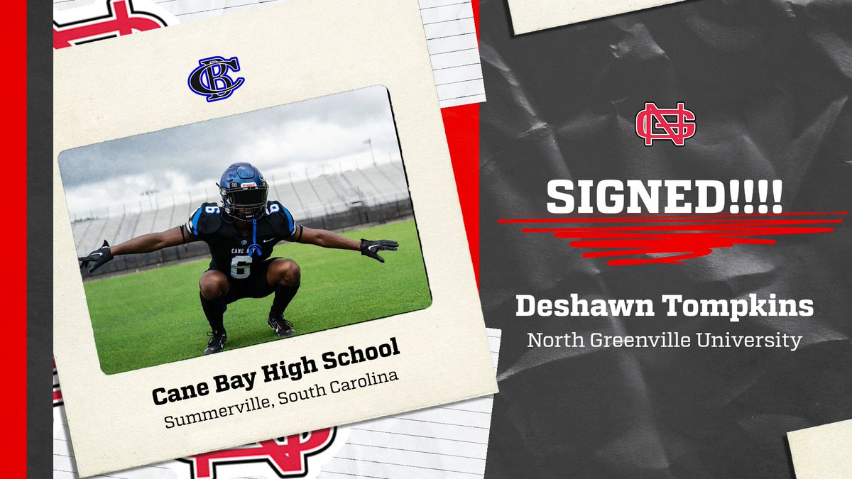 Cane Bay HS Athletics (@canecobra) on Twitter photo Congratulations to <a href="/D_Tompkins1/">DeShawn Tompkins⭐️</a> for signing with North Greenville University to play football!!! Congratulations to <a href="/D_Tompkins1/">DeShawn Tompkins⭐️</a> for signing with North Greenville University to play football!!!