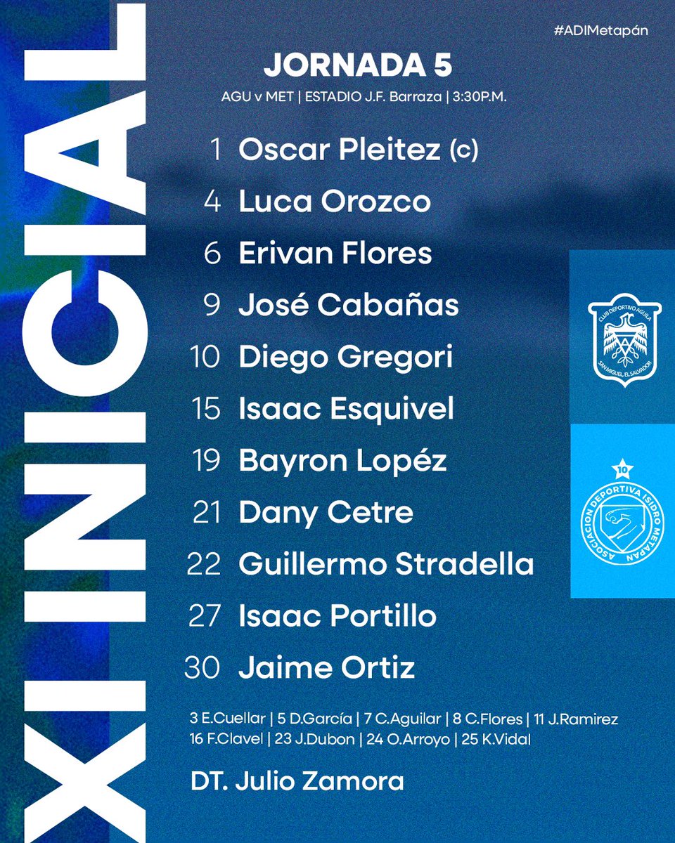 radioyskl's tweet photo. Alineaciones de #CDÁguila y #IMetapán 

#LaPrimer 

Señal #YSKL #1041FM https://t.co/PP9gfDcUyl