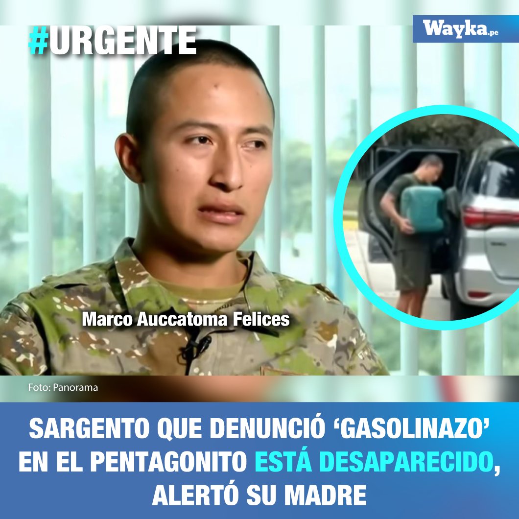 #Urgente | 🔴La madre del sargento, Marlene Felices, denunció que desde el 28 de enero no tiene comunicación con su hijo y desconoce su paradero.

⚠️El sargento Auccatoma mostró videos de robo de combustible en el Cuartel General del Ejército (Pentagonito <a href="/EjercitoPeru/">Ejército del Perú</a>) y acusó