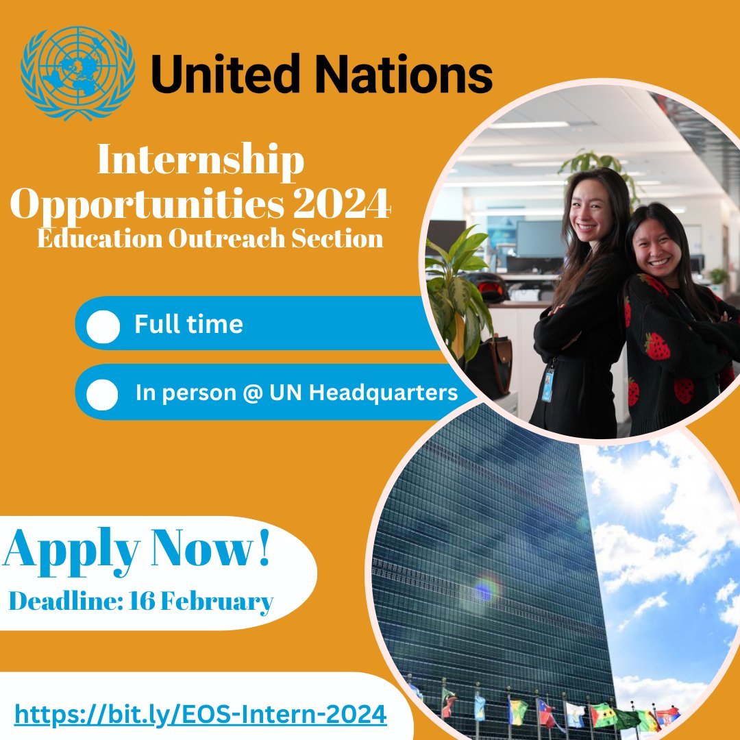 Intern at @UN with the Education Outreach Section! Research comms materials & organize educational events related to the Transatlantic Slave Trade & the Holocaust Outreach Programmes, & the Academic Impact Initiative. Apply now: careers.un.org/jobSearchDescr…