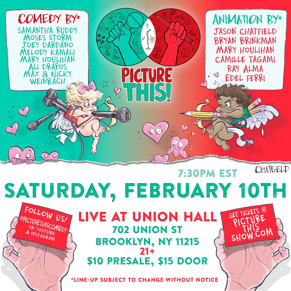 Naked Comedy (@naked_comedy) on Twitter photo #NY My FIRST SHOW of 2024 is <a href="/PictureThisShow/">Picture This! 🎨 🎭</a> and it's THIS SATURDAY 2/10 at <a href="/UnionHallNY/">Union Hall</a> with <a href="/MosesStorm/">mosesstorm</a> <a href="/alidrapos/">Ali Drapos</a> <a href="/JoeyDardano/">Pudgy Gumby</a> <a href="/MelodyKamali/">melody kamali</a> <a href="/bryanbrinkman/">Bryan Brinkman</a> & <a href="/samlymatters/">Samantha Ruddy</a> more!
Save $5 if you get tix before Saturday! And tag me in ur pics & vids! eventbrite.com/e/picture-this… #NY My FIRST SHOW of 2024 is <a href="/PictureThisShow/">Picture This! 🎨 🎭</a> and it's THIS SATURDAY 2/10 at <a href="/UnionHallNY/">Union Hall</a> with <a href="/MosesStorm/">mosesstorm</a> <a href="/alidrapos/">Ali Drapos</a> <a href="/JoeyDardano/">Pudgy Gumby</a> <a href="/MelodyKamali/">melody kamali</a> <a href="/bryanbrinkman/">Bryan Brinkman</a> & <a href="/samlymatters/">Samantha Ruddy</a> more!
Save $5 if you get tix before Saturday! And tag me in ur pics & vids! eventbrite.com/e/picture-this…