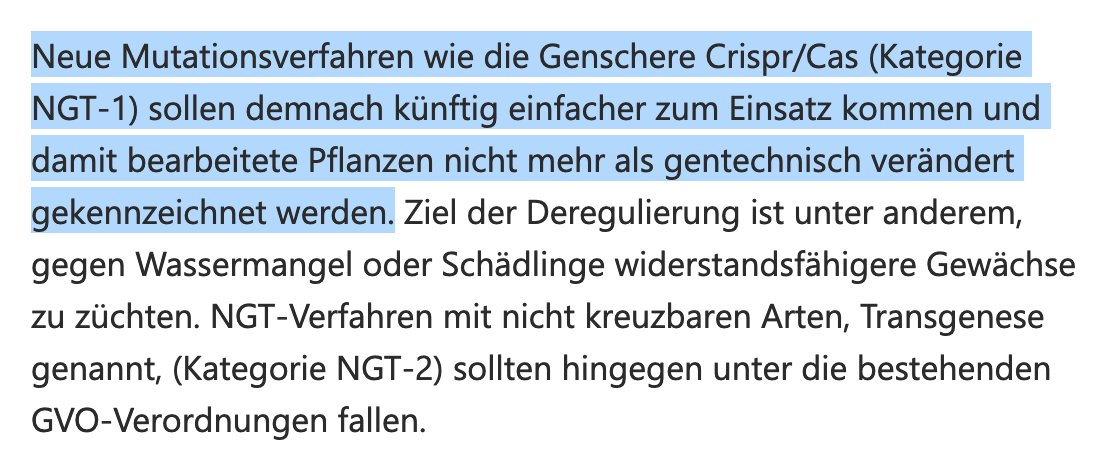 Zukünftig wird es schwer, für Menschen, die #Gentechnik nicht am Teller haben wollen. Die #EU hat heute die #Deregulierung von NGTs beschlossen.

Man nennt jetzt gentechnisch veränderte Pflanzen einfach nicht mehr so und die Kennzeichnungspflicht fällt. 👎

Wir wollen