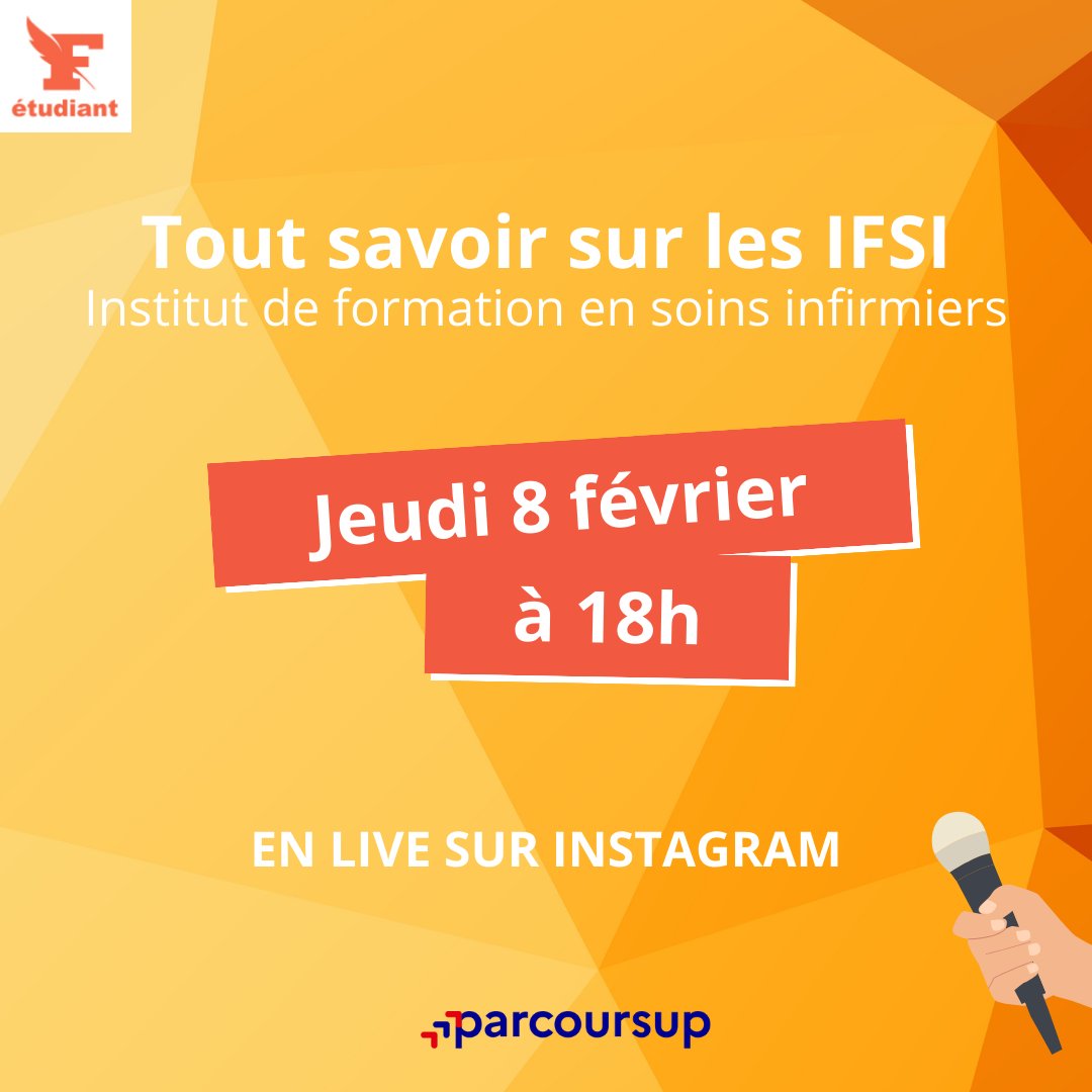 🔴 Jeudi 8 février à 18h, rendez-vous sur Instagram pour un live avec le <a href="/Figaro_Etudiant/">Le Figaro Étudiant</a> consacré aux IFSI (instituts de formation en soins infirmiers).

🎙️ Malorie, étudiante et membre de <a href="/La_FNESI/">FNESI</a>, répondra en direct à toutes vos questions !