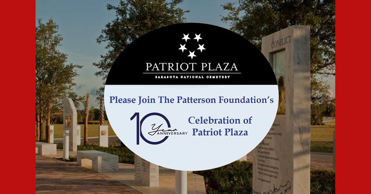 The Patterson Foundation (@thepattersonfdn) on Twitter photo Register here to join The Patterson Foundation in celebrating #PatriotPlaza’s 10th Anniversary. bit.ly/PatriotPlaza10…
<a href="/llgouldsrq/">Linda Gould</a> <a href="/VFinleyTPF/">Victoria Finley</a> <a href="/KelAlexander_/">Kellie Alexander</a> <a href="/MagnifyGood/">MagnifyGood</a> <a href="/HeraldTribune/">Sarasota Herald-Tribune</a> <a href="/DeptVetAffairs/">Veterans Affairs</a> <a href="/womenvetconnect/">Women Vets Connect</a> <a href="/SRQCountyGov/">Sarasota County Government</a> <a href="/srq_mag/">SRQ Magazine</a> Register here to join The Patterson Foundation in celebrating #PatriotPlaza’s 10th Anniversary. bit.ly/PatriotPlaza10…
<a href="/llgouldsrq/">Linda Gould</a> <a href="/VFinleyTPF/">Victoria Finley</a> <a href="/KelAlexander_/">Kellie Alexander</a> <a href="/MagnifyGood/">MagnifyGood</a> <a href="/HeraldTribune/">Sarasota Herald-Tribune</a> <a href="/DeptVetAffairs/">Veterans Affairs</a> <a href="/womenvetconnect/">Women Vets Connect</a> <a href="/SRQCountyGov/">Sarasota County Government</a> <a href="/srq_mag/">SRQ Magazine</a>