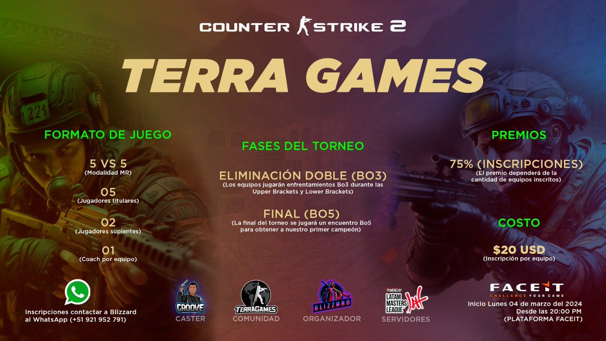 Tavom1S's tweet photo. ¡Nuevo Torneo!🥳
Blizzard en colaboración con nosotros, @Latam_MastersL , está organizando el torneo "Terra Games" que comienza el 04 de Marzo😱
#CS2 #Torneo #LatamMastersLeague #TerraGames https://t.co/o9T4xLiyZD