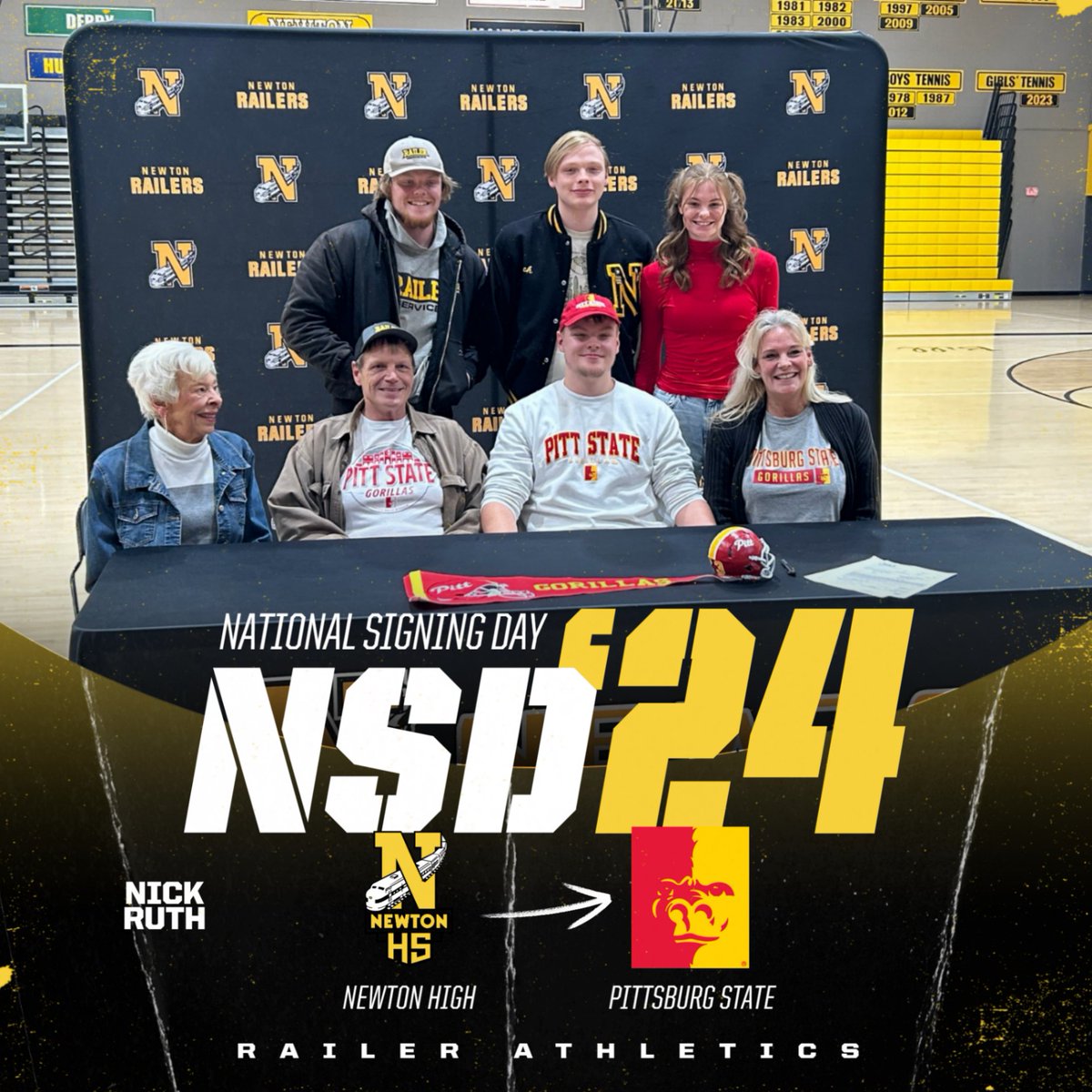 Congratulations to Nick Ruth for signing to play football at Pittsburg State University next year! #RailerPride #RailerNation #RailerFamily #NSD24