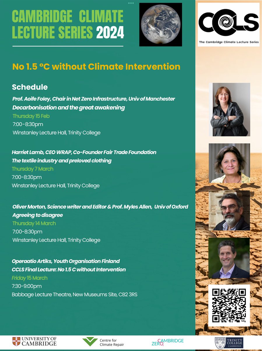 #CCLS2024 gets going next Thursday with Prof. @AoifeMFoley on 'Decarbonisation and the great awakening.' We are really looking forward to meeting and hearing from her — and all the many attendees. 🌍 Tickets here: climaterepair.cam.ac.uk/events/ccls-20…