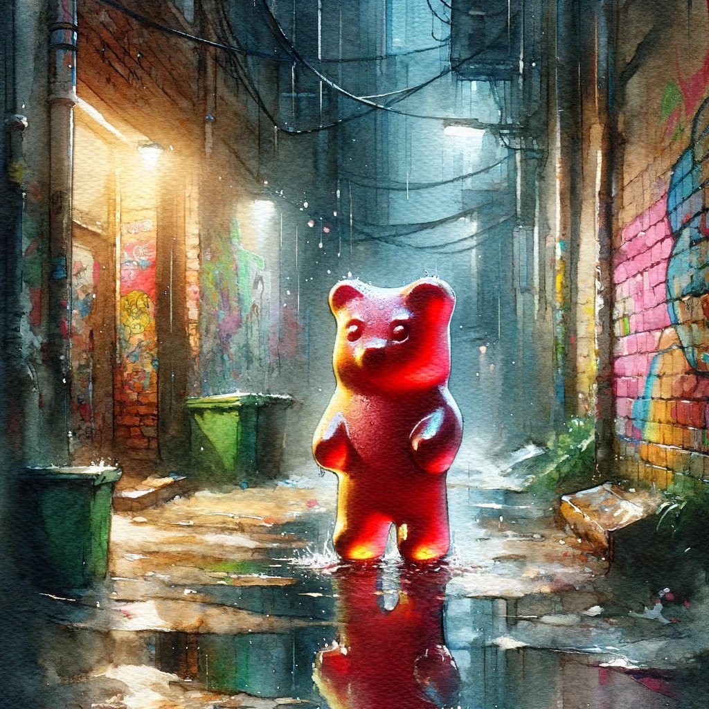 LukeBussnick's tweet photo. This guy means business... π#GummyBearArt #AIArtistry #WatercolorWonder #ArtificialImagination #GrittyWhimsy #TechCreativity #AIandArt #InnovativeArtForms https://t.co/hwgJyo3y5d