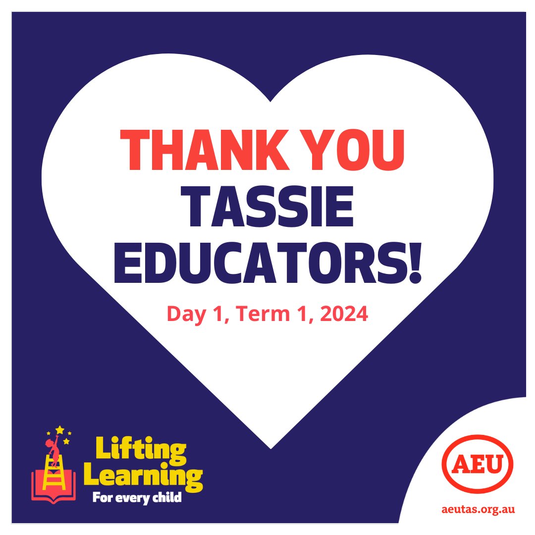 aeutasmania's tweet photo. Tasmanian educators welcome back our students for 2024 - it's a great opportunity to acknowledge the teachers, education support personnel, principals and other workers that are #LiftingLearning every day. ❤
Share to say thank you to your educators!
#BackToSchool #ForEveryChild https://t.co/F14ZlMoWDo