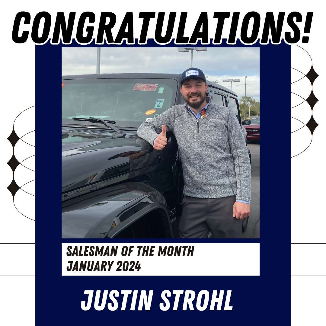 Congratulations Justin! We appreciate all of your hard work and dedication to customer satisfaction! 💙

#EmployeeOftheMonth #SalesmanOftheMonth #satisfiedcustomers #BillLuke #dealership #carsales