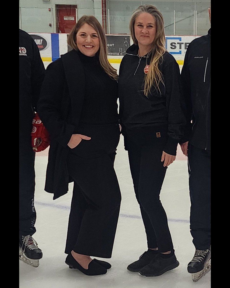 📢 On this National Girls and Women in Sports Day we wanted to take a second to say how much we appreciate these two, our Team Medic Joelle and our Life Coach Kori, as well as all the great women around @NDHoundsHockey and @theSJHL. Thank you for all you do!