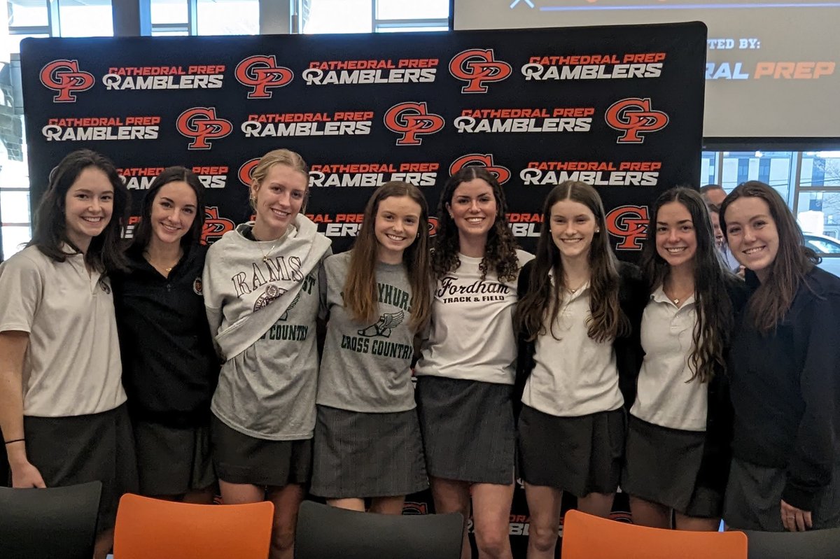 CathedralPrepXC's tweet photo. What better way to celebrate National Women in Sports  Day than to have two of our seniors sign with their respective future colleges. Congratulations, Lauren on your commitment to Fordham and to Caitlin on your commitment to Mercyhurst! @FordhamTFXC  @HurstAthletics https://t.co/3ecxdNTwOO