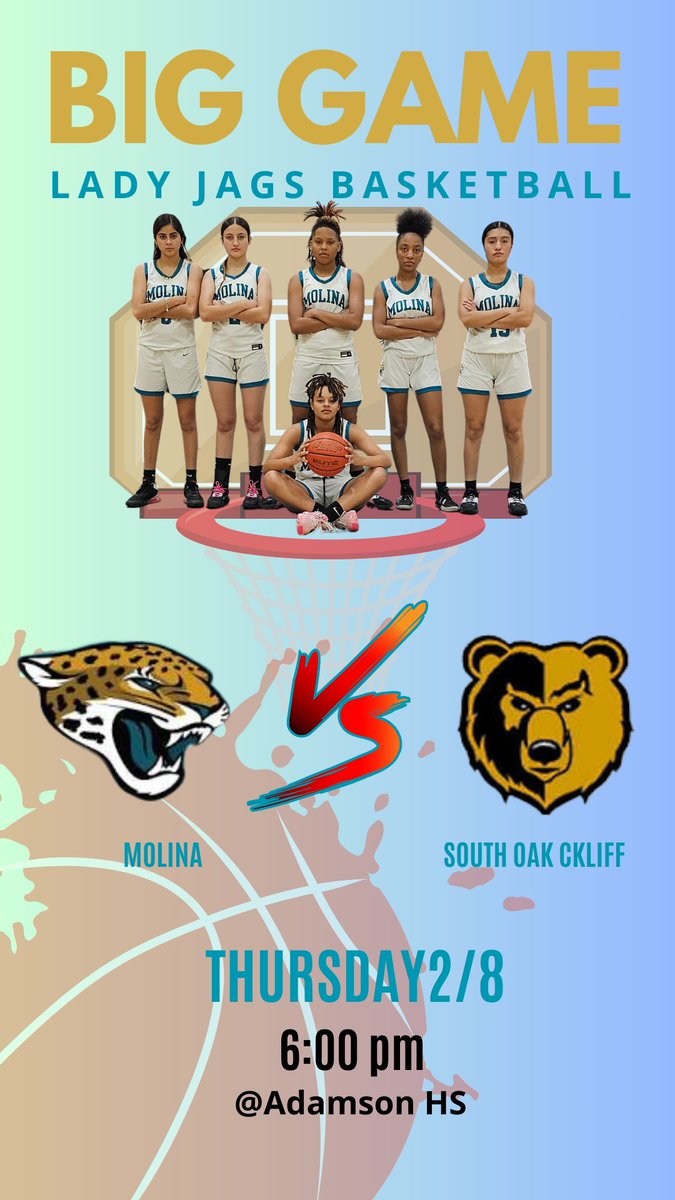 Molina Lady Jaguar Basketball (@molinagirlshoop) on Twitter photo Come cheer your Lady Jags on tomorrow night at Adamson High School as we play for a spot in the playoffs.
#WeAreLadyJagsBasketball
<a href="/coach_balderas/">Coach Balderas</a> <a href="/Coachbru3/">Coachbru</a> <a href="/DarvinPeterson1/">CoachDarvin Peterson</a> <a href="/JacobNunez27/">Jacob Nuñez</a>
<a href="/MolinaHigh/">Moises E. Molina High School</a> Come cheer your Lady Jags on tomorrow night at Adamson High School as we play for a spot in the playoffs.
#WeAreLadyJagsBasketball
<a href="/coach_balderas/">Coach Balderas</a> <a href="/Coachbru3/">Coachbru</a> <a href="/DarvinPeterson1/">CoachDarvin Peterson</a> <a href="/JacobNunez27/">Jacob Nuñez</a>
<a href="/MolinaHigh/">Moises E. Molina High School</a>