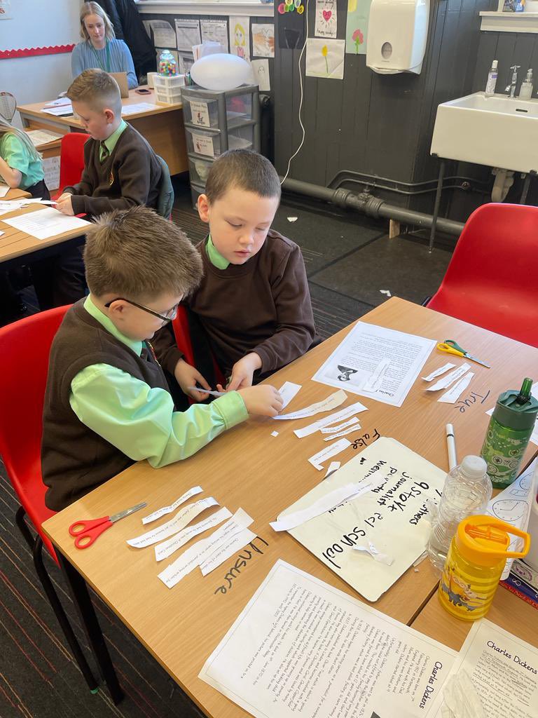 St_Denis_PS's tweet photo. Primary 4 learned about Charles Dickens today to celebrate his birthday! They worked in pairs to organise information into columns of true, false &amp; unsure based on what they learned. Well done 🥳 https://t.co/JFQr5ztuOA