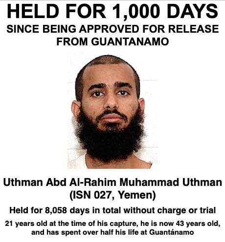 GuantanamoAndy's tweet image. Held for 1,000 Days Since Being Approved for Release from #Guantanamo: Uthman Abd Al-Rahim Muhammad Uthman - the first in a series of articles looking at the 16 men approved for release &amp;amp; how unforgivably long they have been held andyworthington.co.uk/2024/02/07/hel…