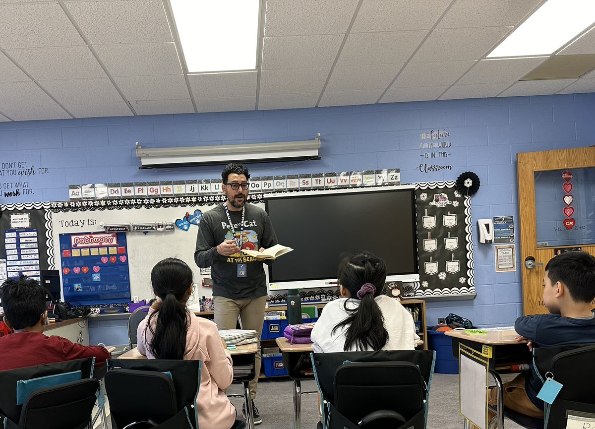 Celebrated World Read Aloud Day by wearing shirts with words and having a special guest reader! 📚<a href="/SearingtownK5/">Searingtown School</a>