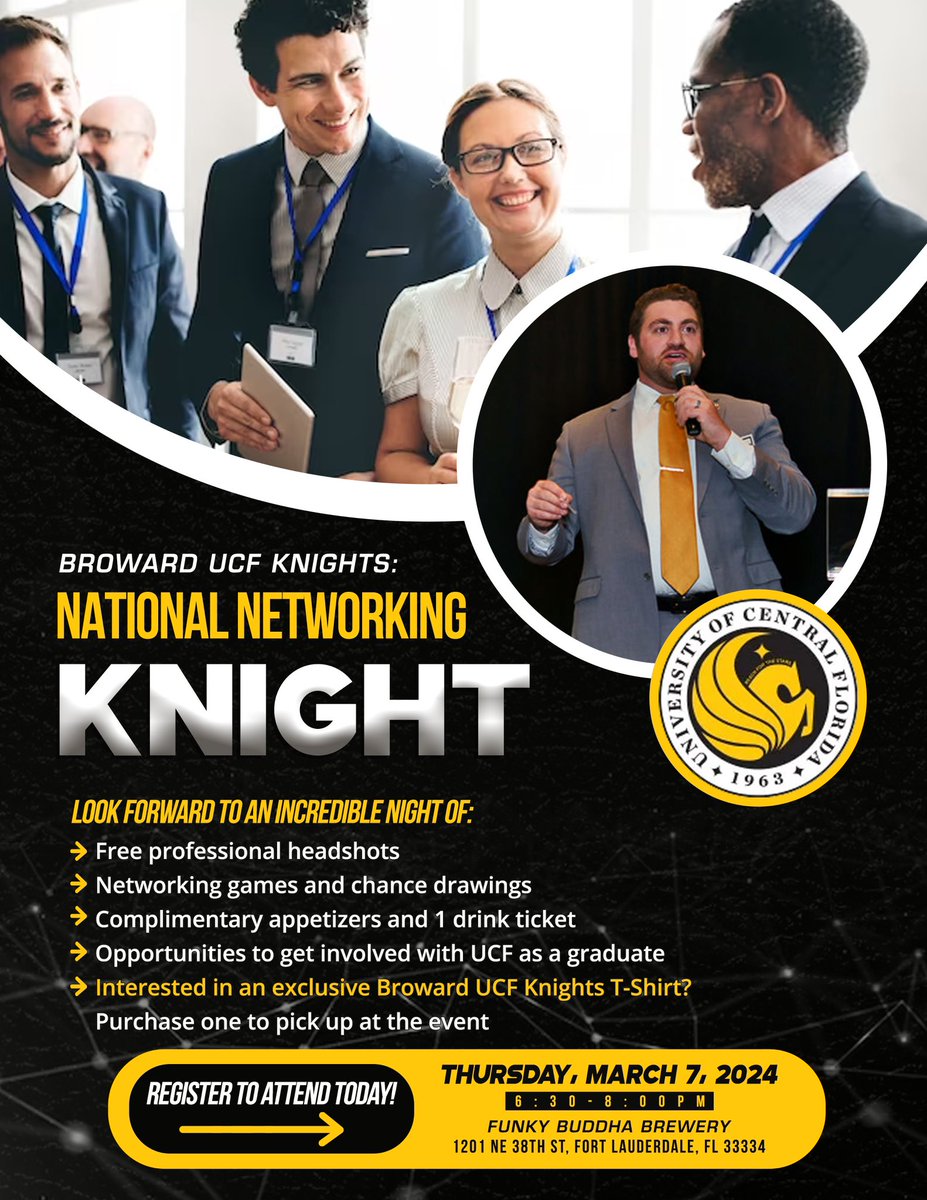 BrowardUCF's tweet photo. Enjoy professional headshots, fantastic, giveaways, and the chance to snag an exclusive Broward Knights T-Shirt for pickup at the event. 

Seize the opportunity to network with local AlumKnights. Register now—space is limited https://t.co/47e6m6IPrI