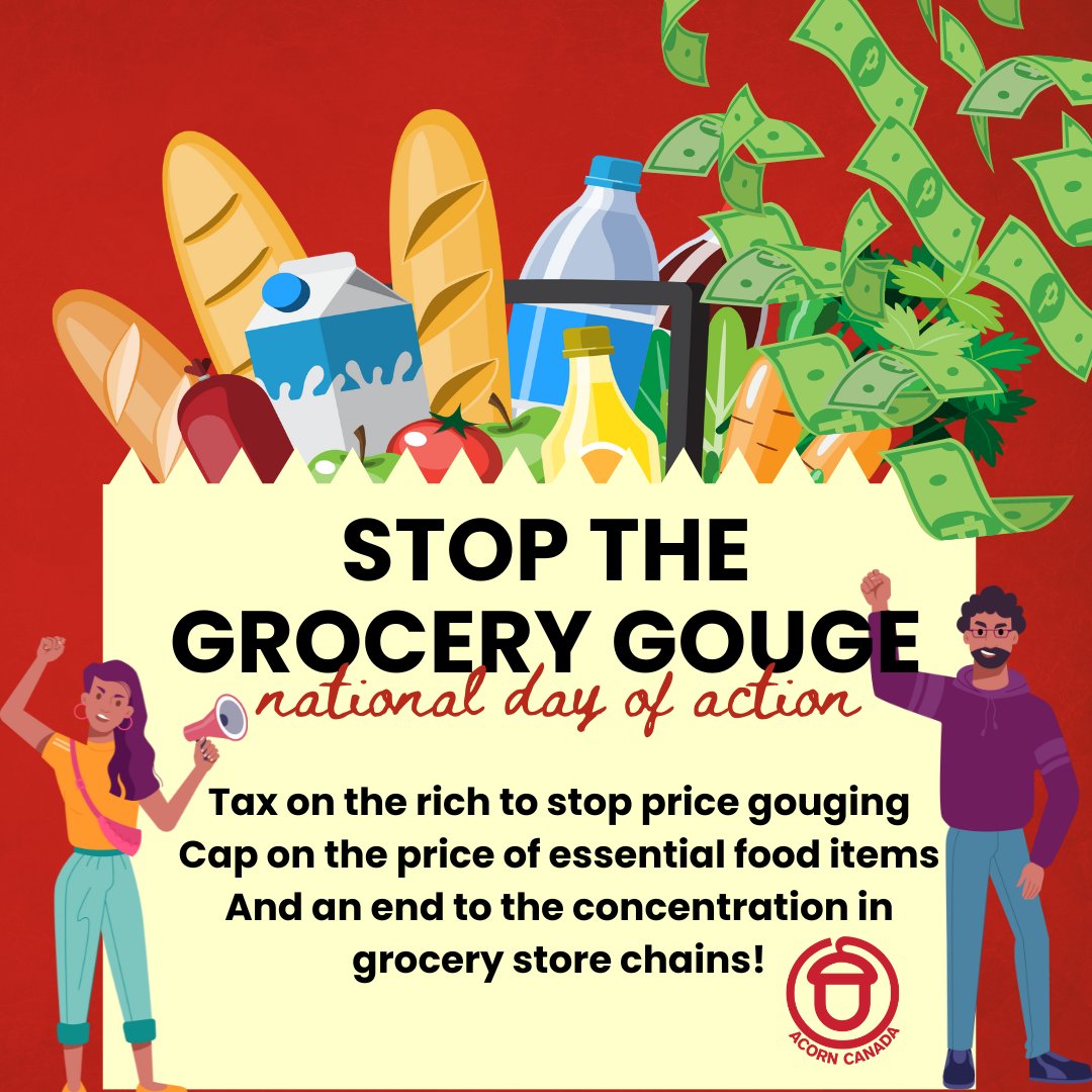ACORN is holding a Canada-wide National Day of Action to STOP THE GROCERY GOUGE! February 10th, 2024 — pickets across Canada. Contact your local organizer for an action closest to you. acorncanada.org/take_action/gr…