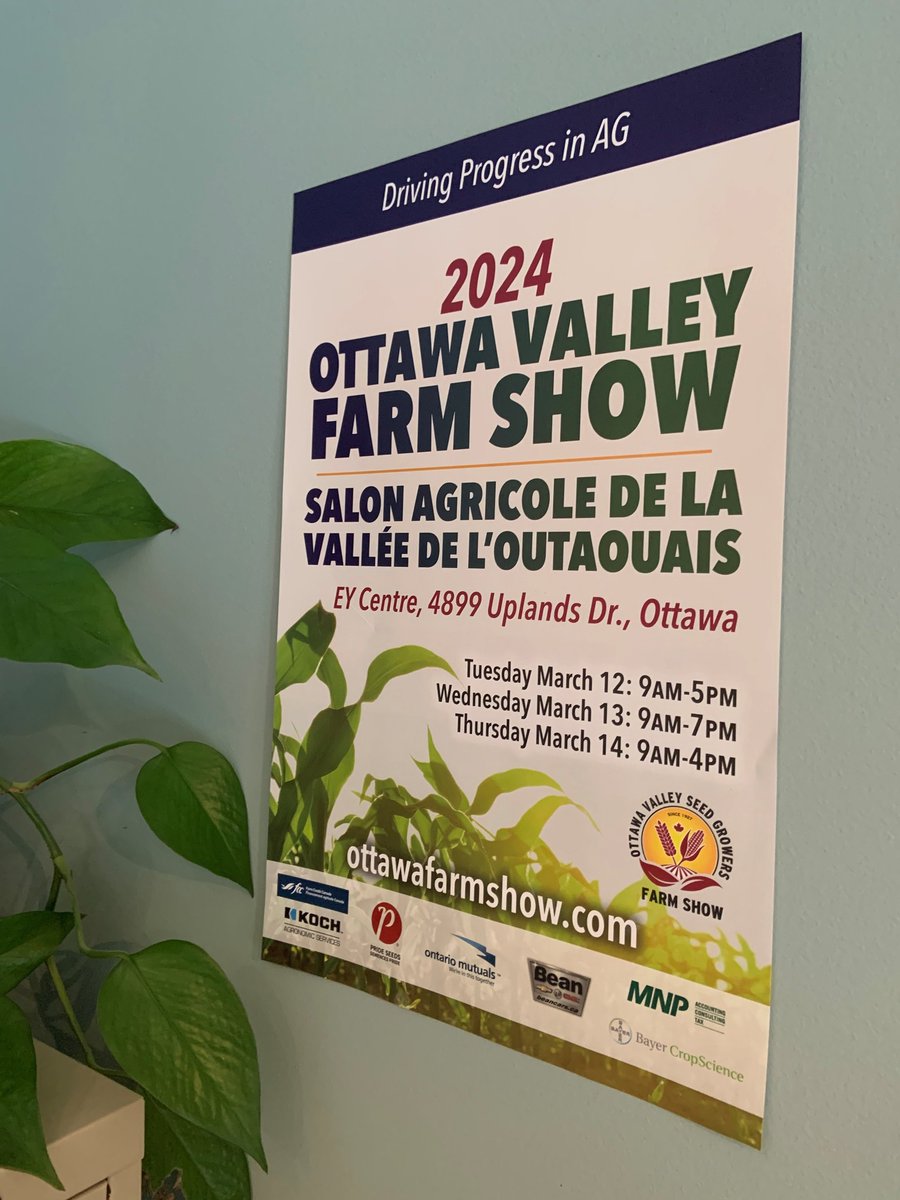 Have you seen the poster about town? 2024 Ottawa Valley Farm Show is coming to the EY Centre in Ottawa March 12 to 14 ... and we're getting ready! 360 exhibitors ... and 3 full days ... explore the floorplan at tinyurl.com/4a5sydpd #DrivingProgressinAG
