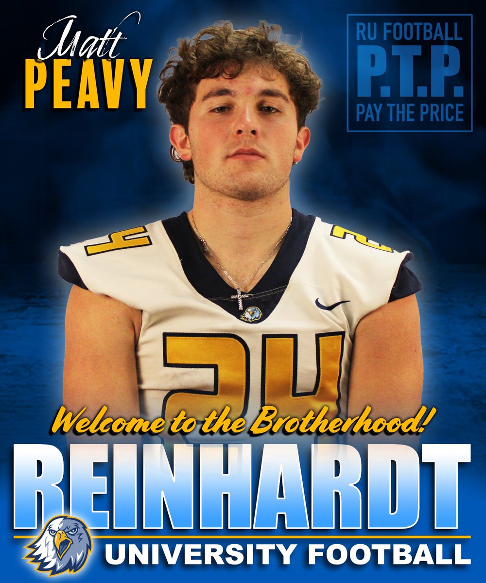 ReinhardtFB's tweet photo. Matt Peavy, Welcome to the Brotherhood. 6’2 191lb QB, Brookwood HS #PTP #PayThePrice #PrepareTeamPassion https://t.co/GO0k9lgkmU https://t.co/Z2aXhye9Ny