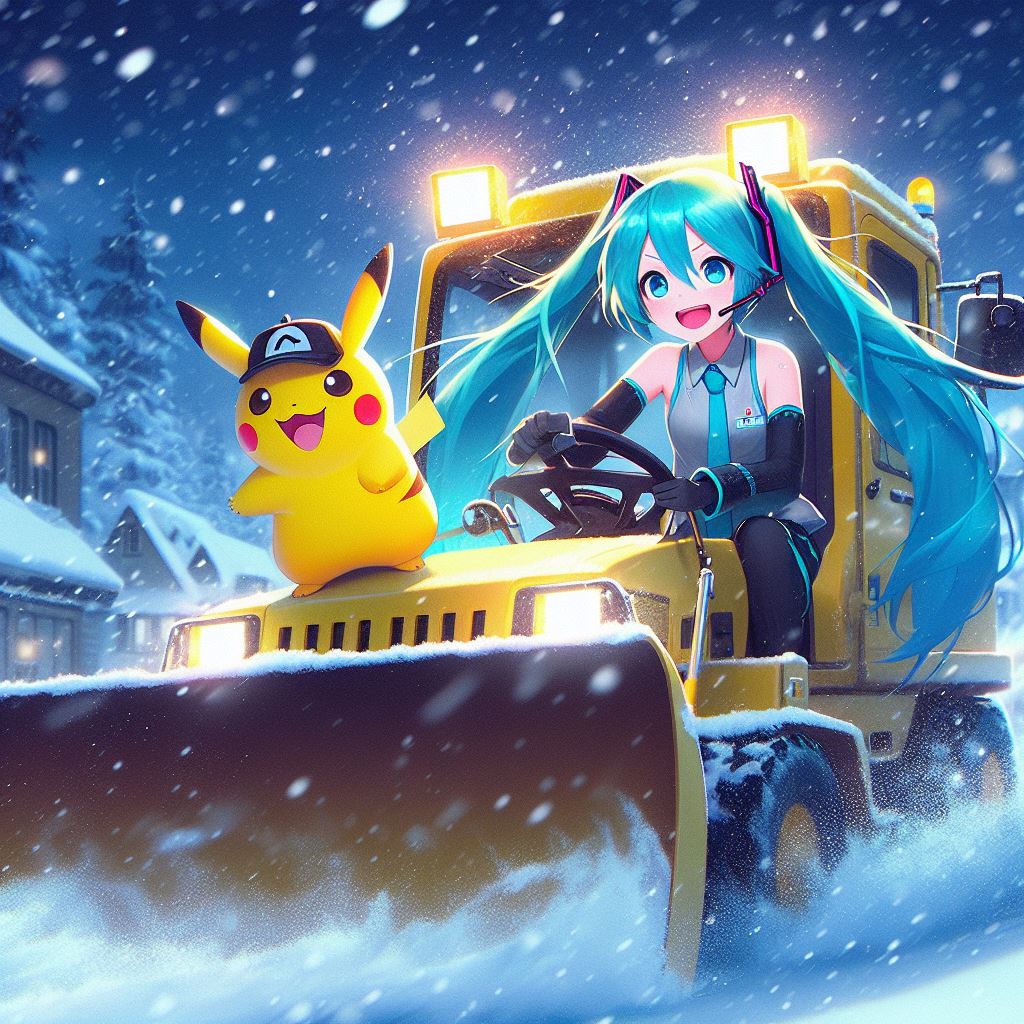 初音ミクの除雪　#AIアート #AIart #DALLE3 #初音ミク #HatsuneMiku #ピカチュウ #Pikachu #ポケモン #Pokemon　#除雪　#SnowRemoval　#初音ミクの除雪